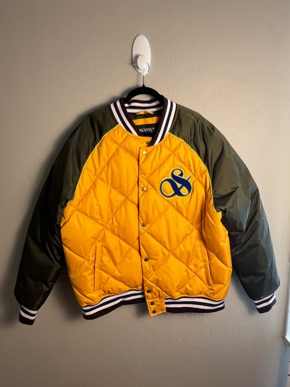 Scotch & Soda Yellow Quilted Bomber Jacket XXL | Statement Streetwear